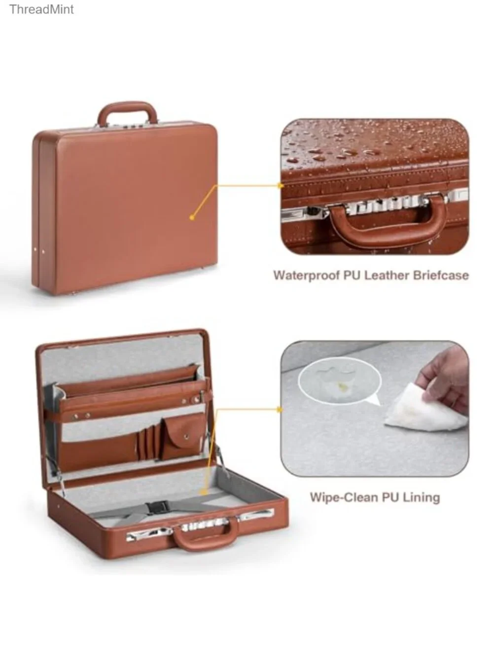 Anti-Theft Briefcase Faux Leather 16 In Laptop Lockable Business Bag